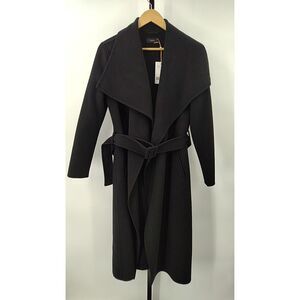 Quince Women Double-Faced Merino Wool Draped Collar Wrap Coat Black Outerwear S